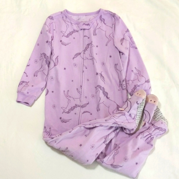 carter's purple unicorn fleece zipper footie sleeper pajamas 4T toddler girls - Picture 1 of 6